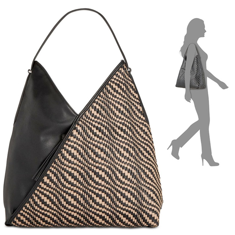 INC Blakke Woven Hobo Purse Hidden Pockets Black